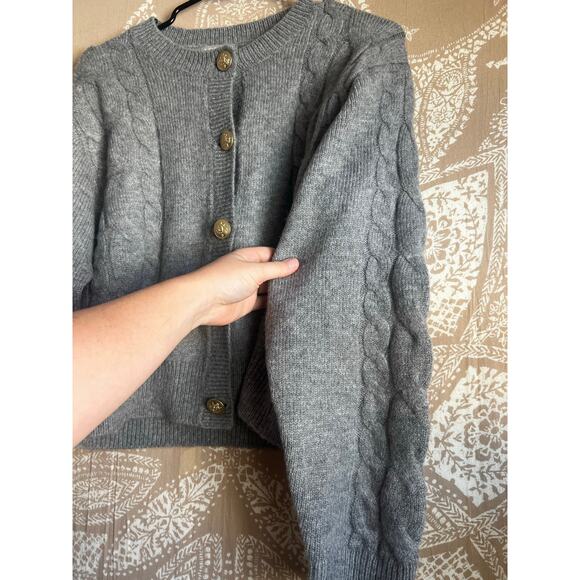 NWT J. Crew Gray Cable Knit Cardigan Sweater - Picture 4 of 8